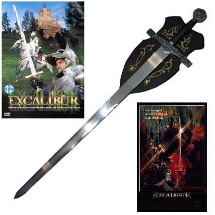 Spada excalibur per cosplay con espositore da parete - spada fantasy da collezione di king arthur pendragon del film excalibur .